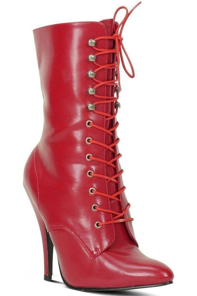 6375-Granny Mid Calf Ankle Boot | Red Faux Leather-Sexyshoes Brand-Ankle Boots-SEXYSHOES.COM