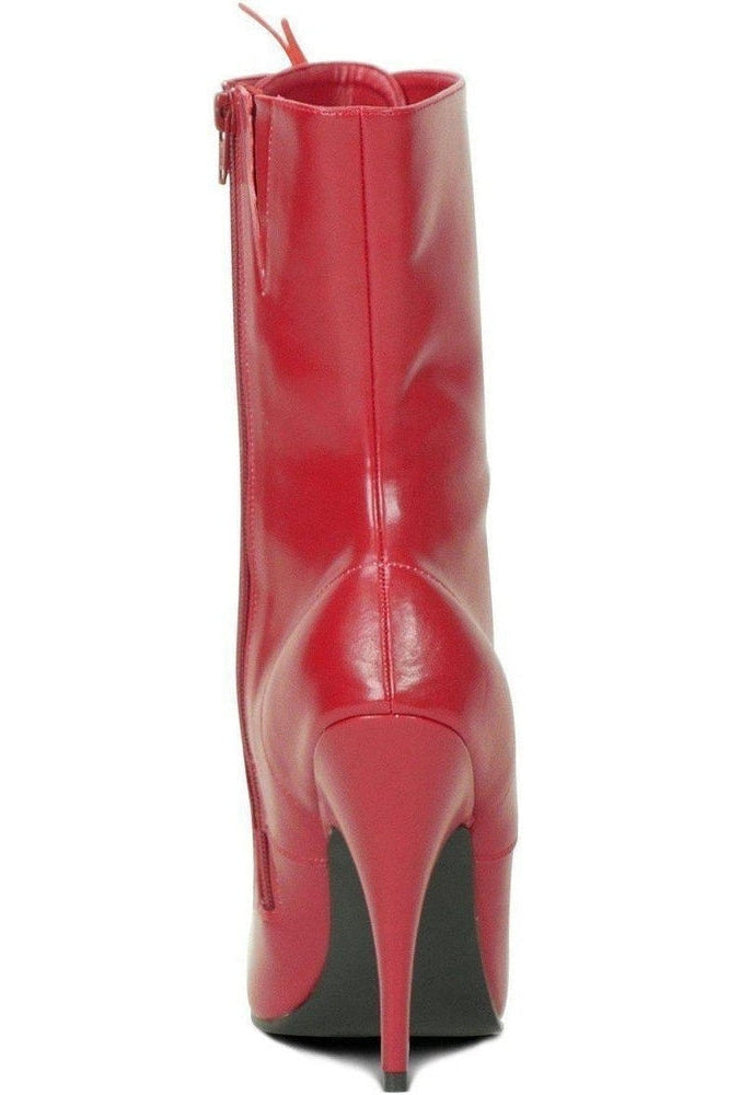 red faux leather booties