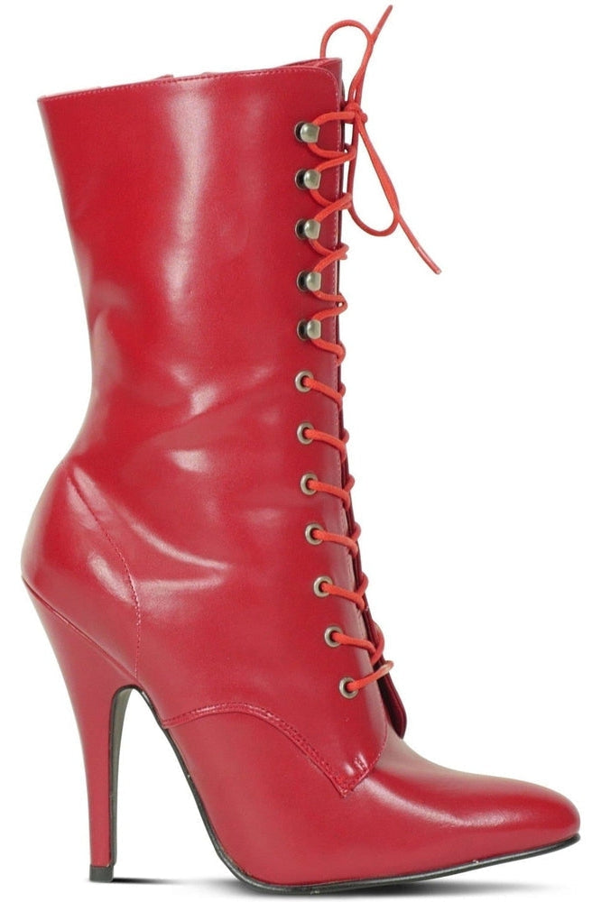 6375-Granny Mid Calf Ankle Boot | Red Faux Leather-Sexyshoes Brand-Red-Ankle Boots-SEXYSHOES.COM