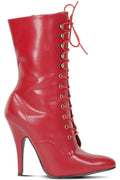6375-Granny Mid Calf Ankle Boot | Red Faux Leather-SS
