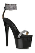 709-ANIKA Stripper Sandal | Black Rhinestones