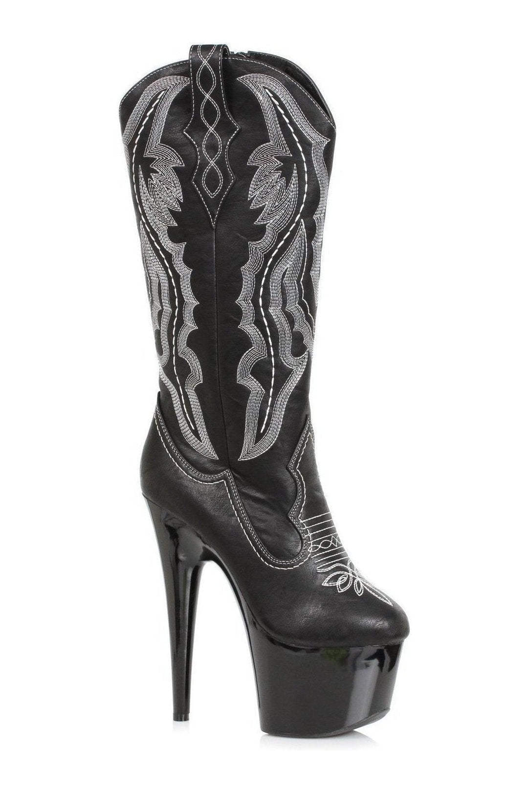 709-DALLAS Stripper Knee Boot | Black Faux Leather-Ellie Shoes-SEXYSHOES.COM