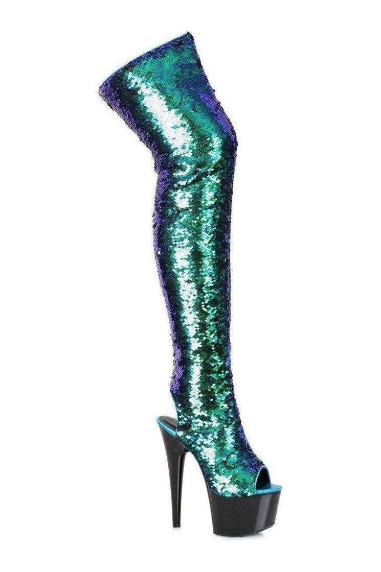 709-RUBY Stripper Thigh Boot | Green Sequins-Ellie Shoes-SEXYSHOES.COM