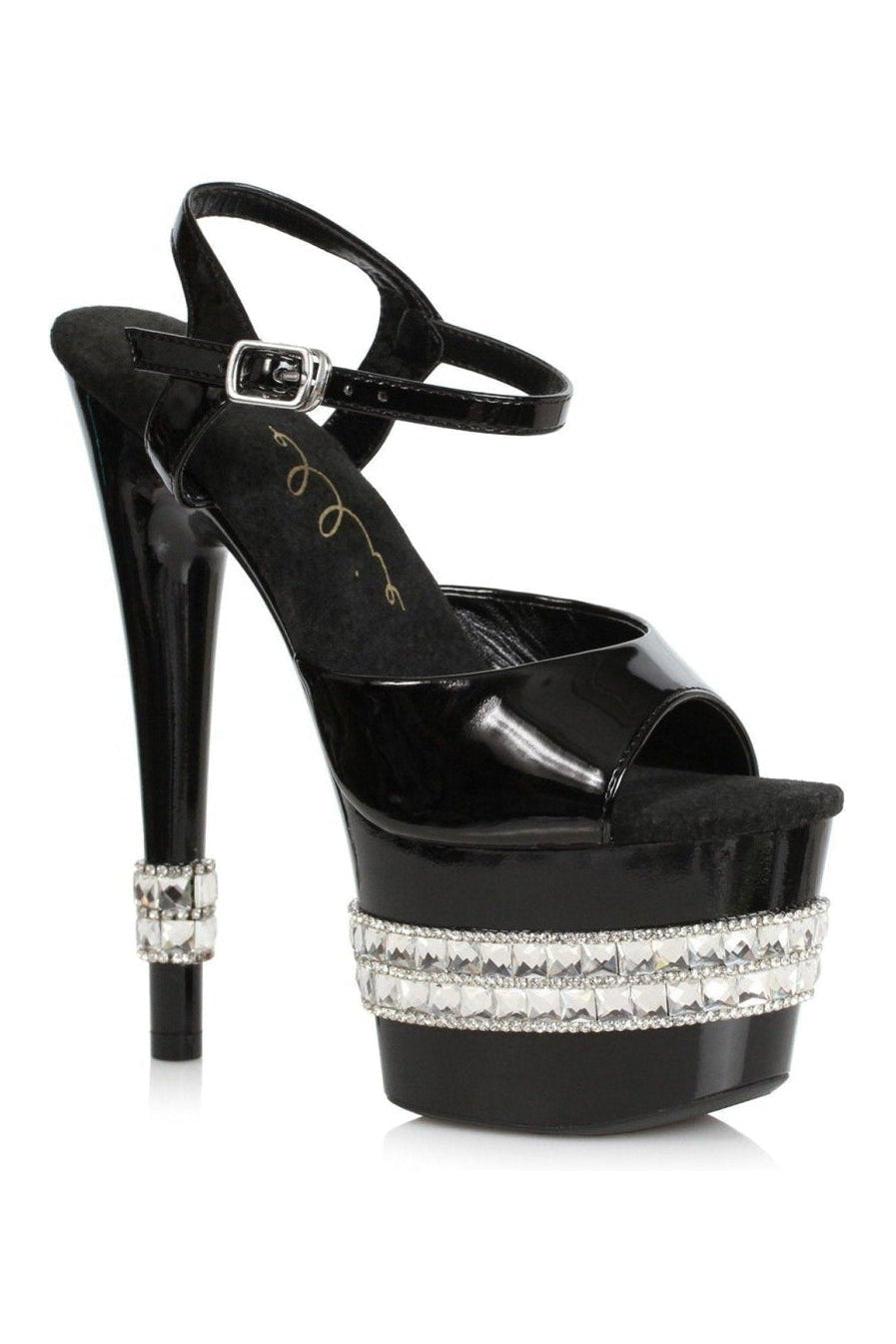 710-JULIET Stripper Sandal | Black Patent-Ellie Shoes-SEXYSHOES.COM