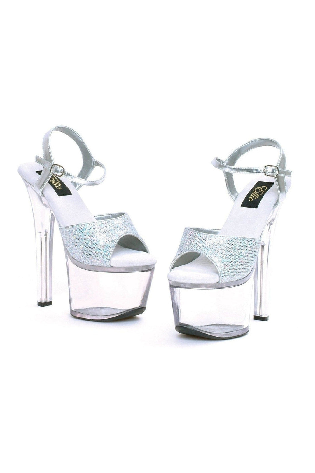 711-FLIRT-G Stripper Sandal | Silver Glitter-Ellie Shoes-SEXYSHOES.COM