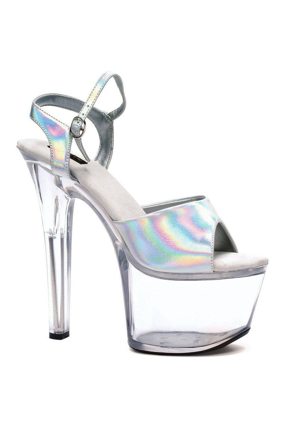 711-FLIRT-H Stripper Sandal | Silver Patent-Ellie Shoes-SEXYSHOES.COM