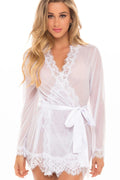 Eyelash Lace Robe With Satin Sash + G-String