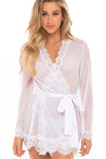Eyelash Lace Robe With Satin Sash + G-String