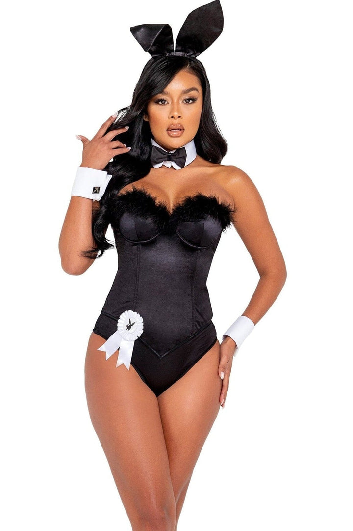 9PC Playboy Boudoir Bunny-Bunny Costumes-Roma Costumes-Black-L-SEXYSHOES.COM