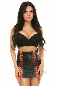 Daisy Corsets Black Faux Leather Lace Up Skirt W/Red Lacing in Black  from SexyShoes.com