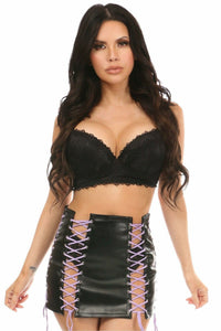 Daisy Corsets Black Faux Leather Lace Up Skirt W/Purple Lacing in Black  from SexyShoes.com