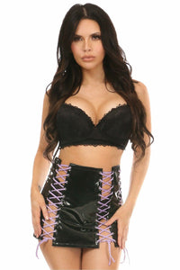 Daisy Corsets Black Patent Lace Up Skirt W/Lt Purple Lacing in Black  from SexyShoes.com