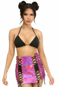 Daisy Corsets Fuchsia Holo Lace Up Skirt in Fuchsia  from SexyShoes.com