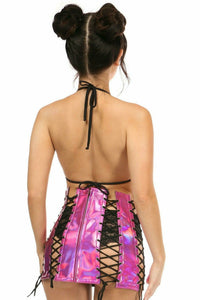 Daisy Corsets Fuchsia Holo Lace Up Skirt in Fuchsia 