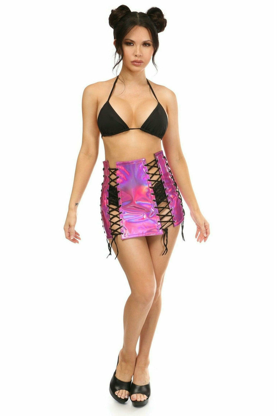 Daisy Corsets Fuchsia Holo Lace Up Skirt in Fuchsia 