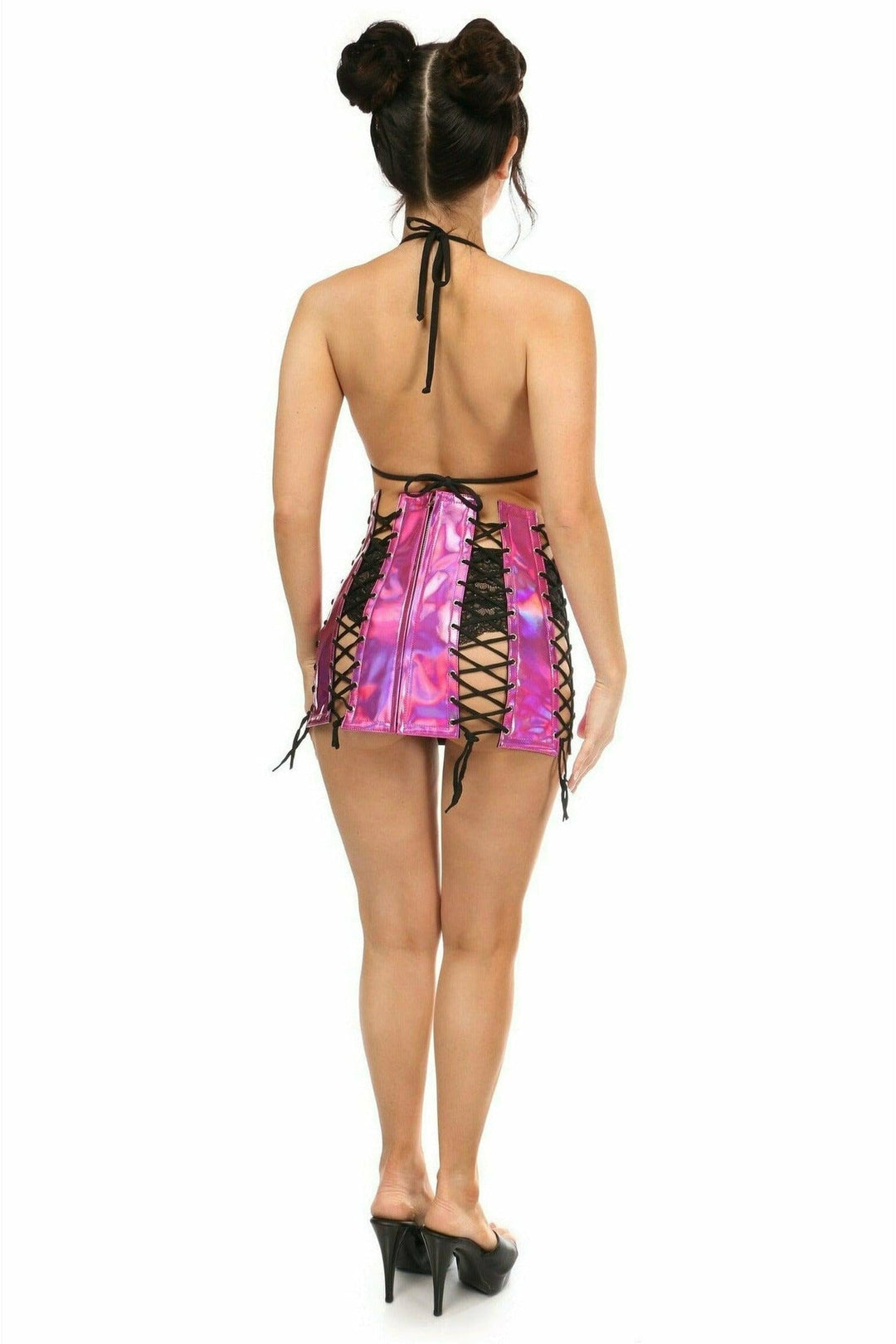 Daisy Corsets Fuchsia Holo Lace Up Skirt in Fuchsia 