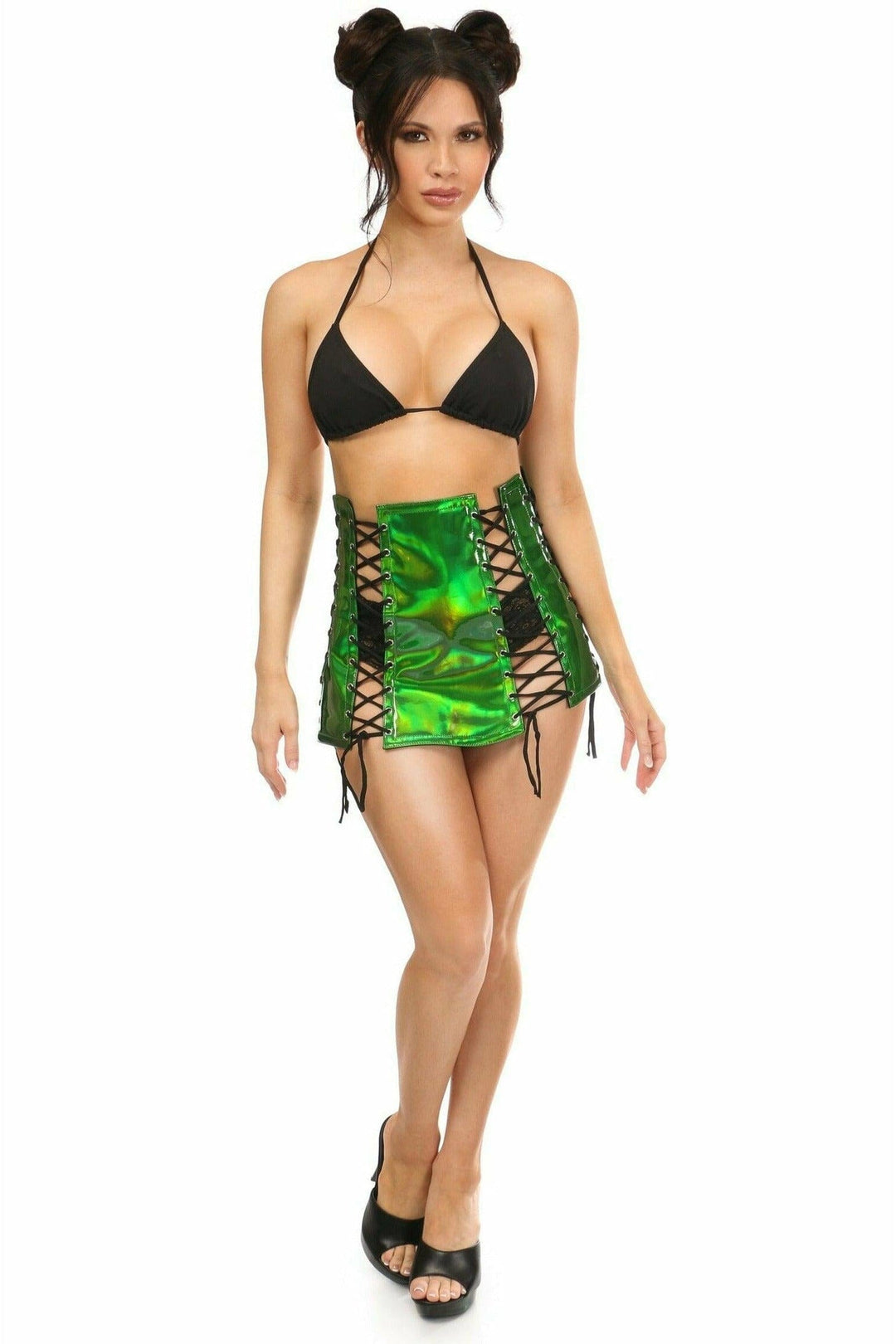 Green Holo Lace-Up Skirt