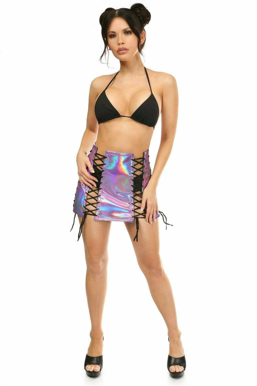 Daisy Corsets Lavender Holo Lace Up Skirt in Purple 