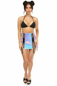Daisy Corsets Blue/Purple Holo Lace Up Skirt in Blue 