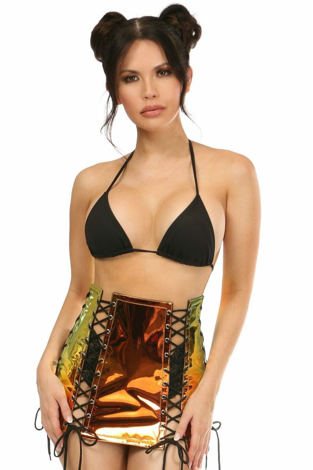 Daisy Corsets Sunset Holo Lace Up Skirt in Multi  from SexyShoes.com