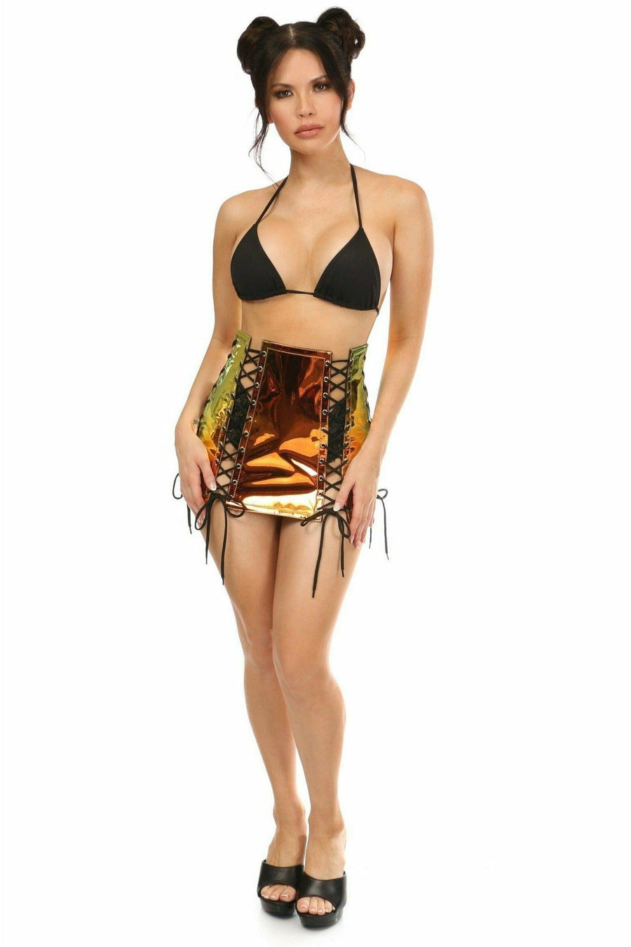 Daisy Corsets Sunset Holo Lace Up Skirt in Multi 
