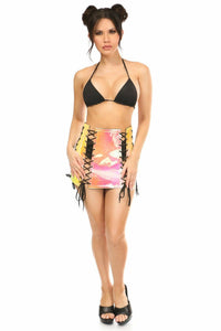 Daisy Corsets Yellow/Pink Holo Lace Up Skirt in Pink 