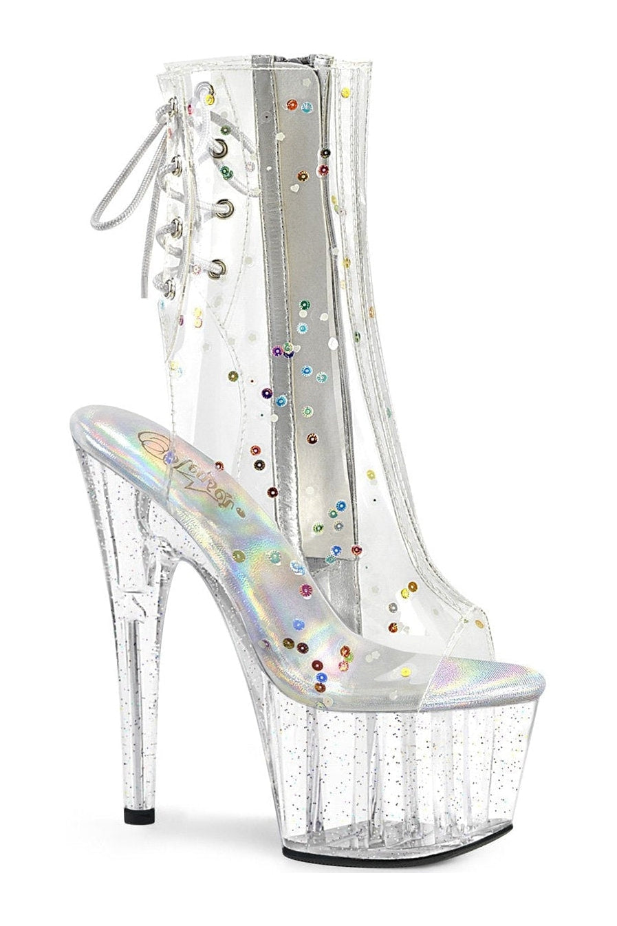 Pleaser ADORE-1018C-2 Ankle Boot in Clear Faux Leather from SexyShoes.com