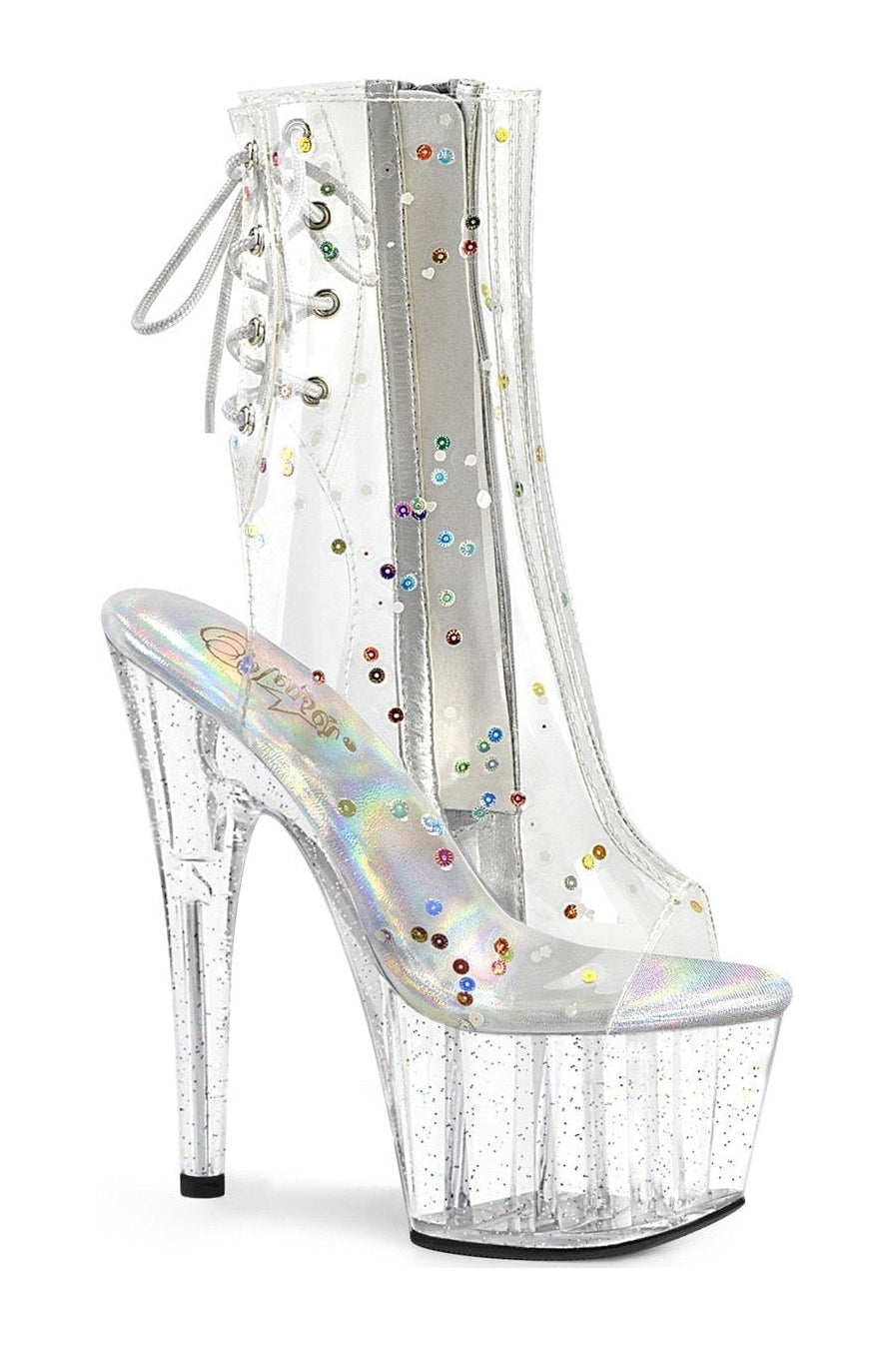 ADORE-1018C-2 Ankle Boot | Clear Faux Leather-Ankle Boots-Pleaser-Clear-7-Faux Leather-SEXYSHOES.COM