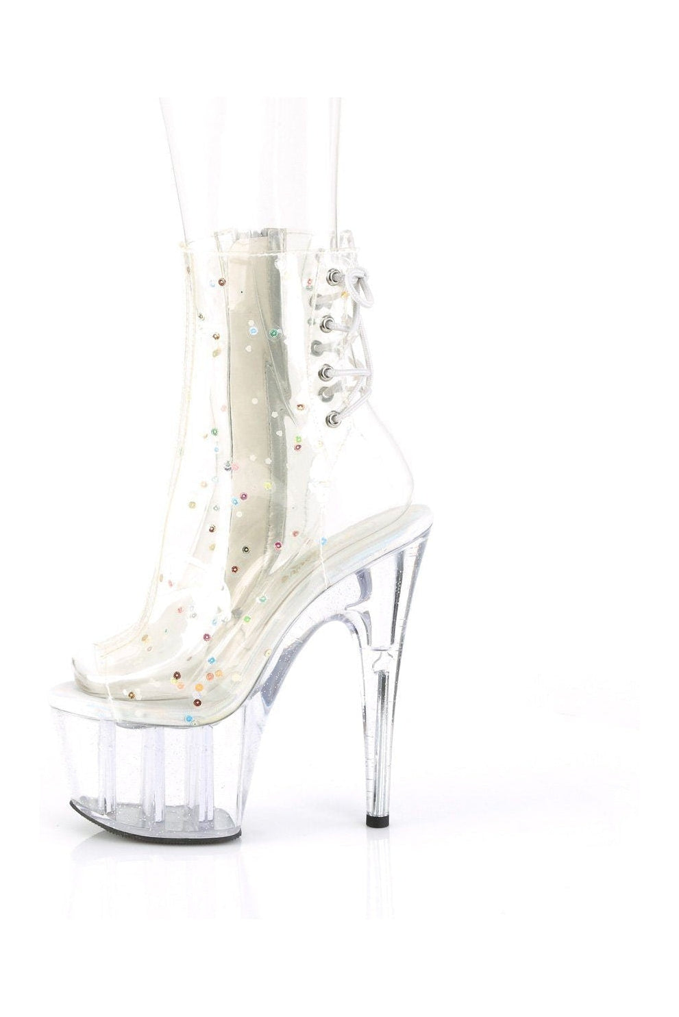 Pleaser ADORE-1018C-2 Ankle Boot in Clear Faux Leather