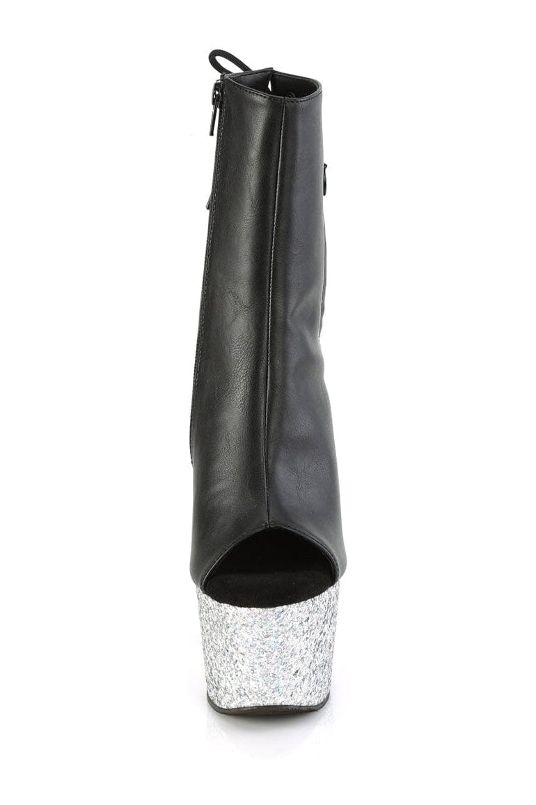 Pleaser ADORE-1018LG Black Faux Leather Ankle Boot in Black Faux Leather