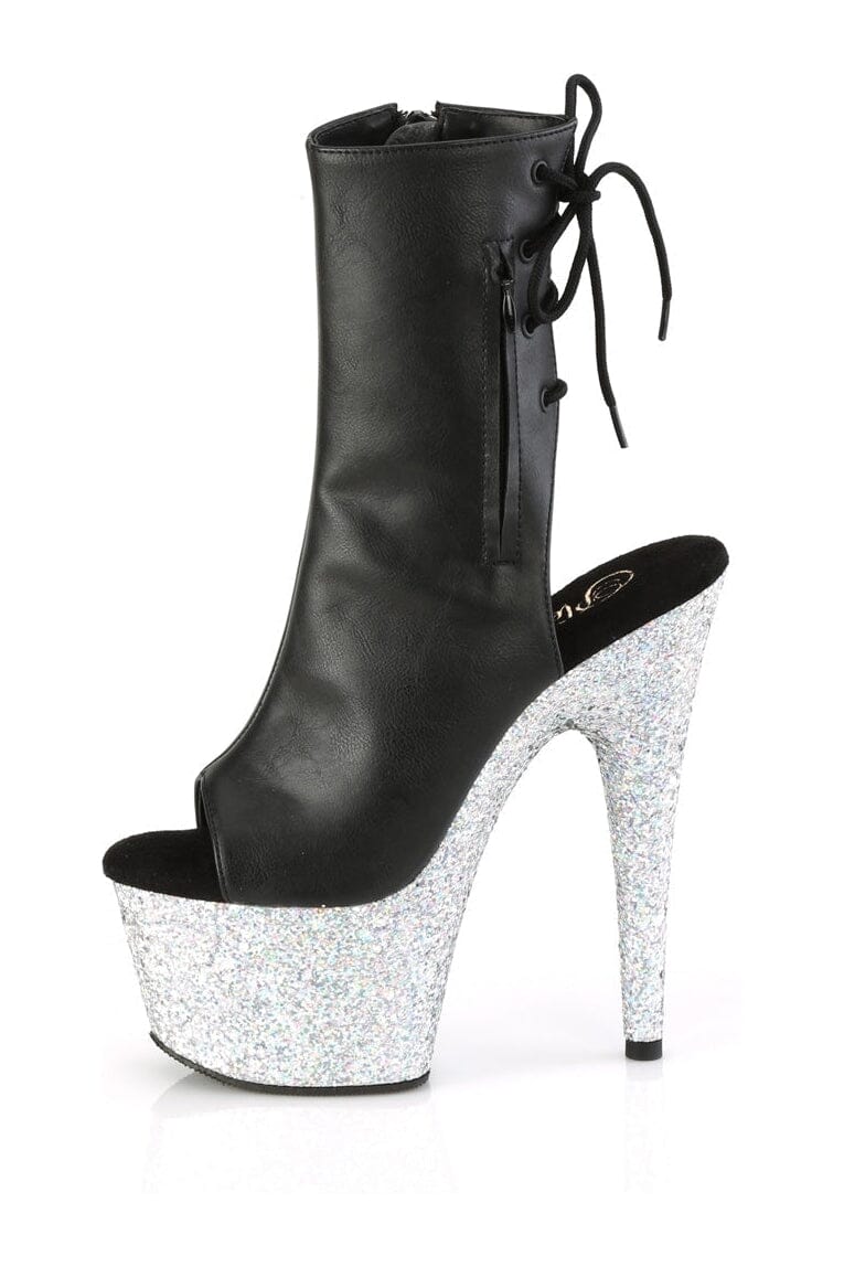 Pleaser ADORE-1018LG Black Faux Leather Ankle Boot in Black Faux Leather