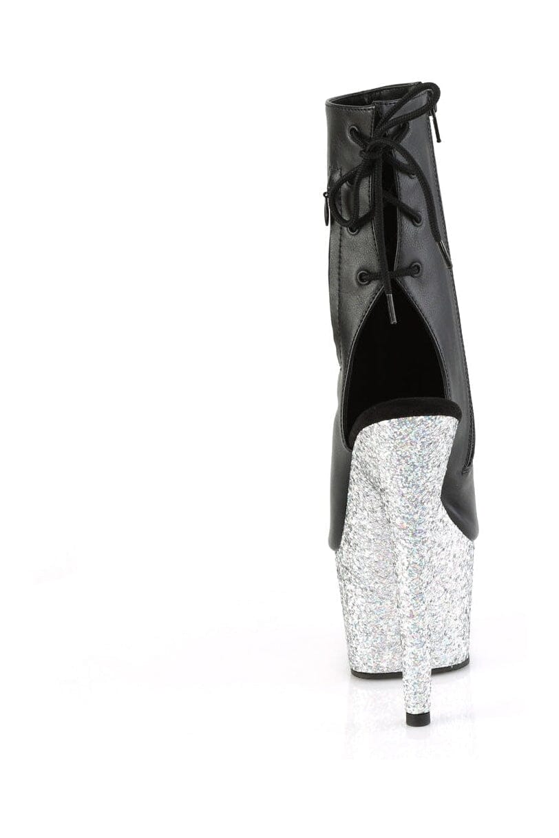 Pleaser ADORE-1018LG Black Faux Leather Ankle Boot in Black Faux Leather