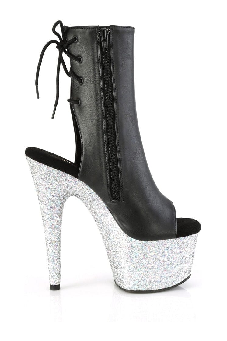 Pleaser ADORE-1018LG Black Faux Leather Ankle Boot in Black Faux Leather