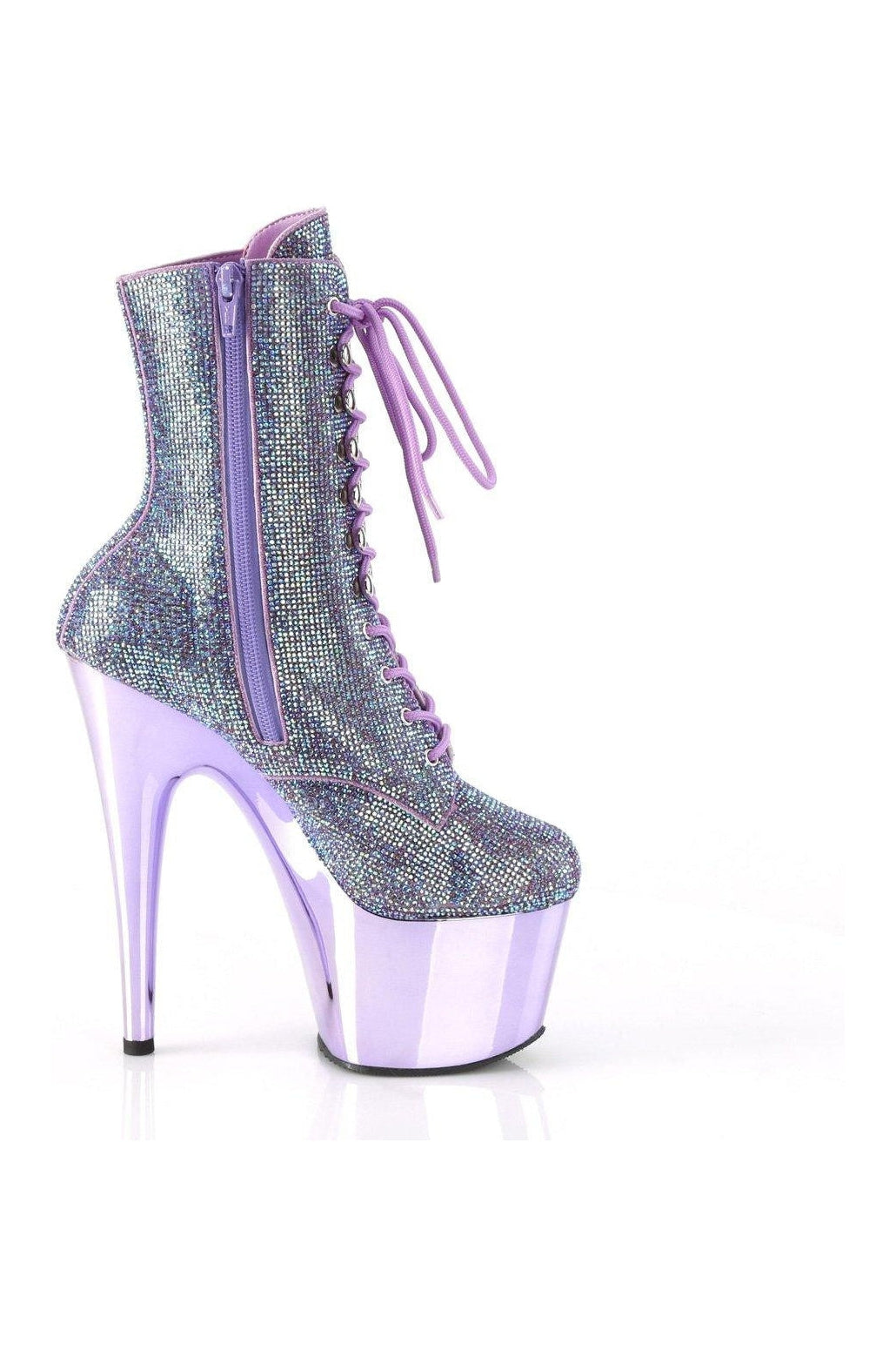 Pleaser ADORE-1020CHRS Ankle Boot in Purple Faux Suede