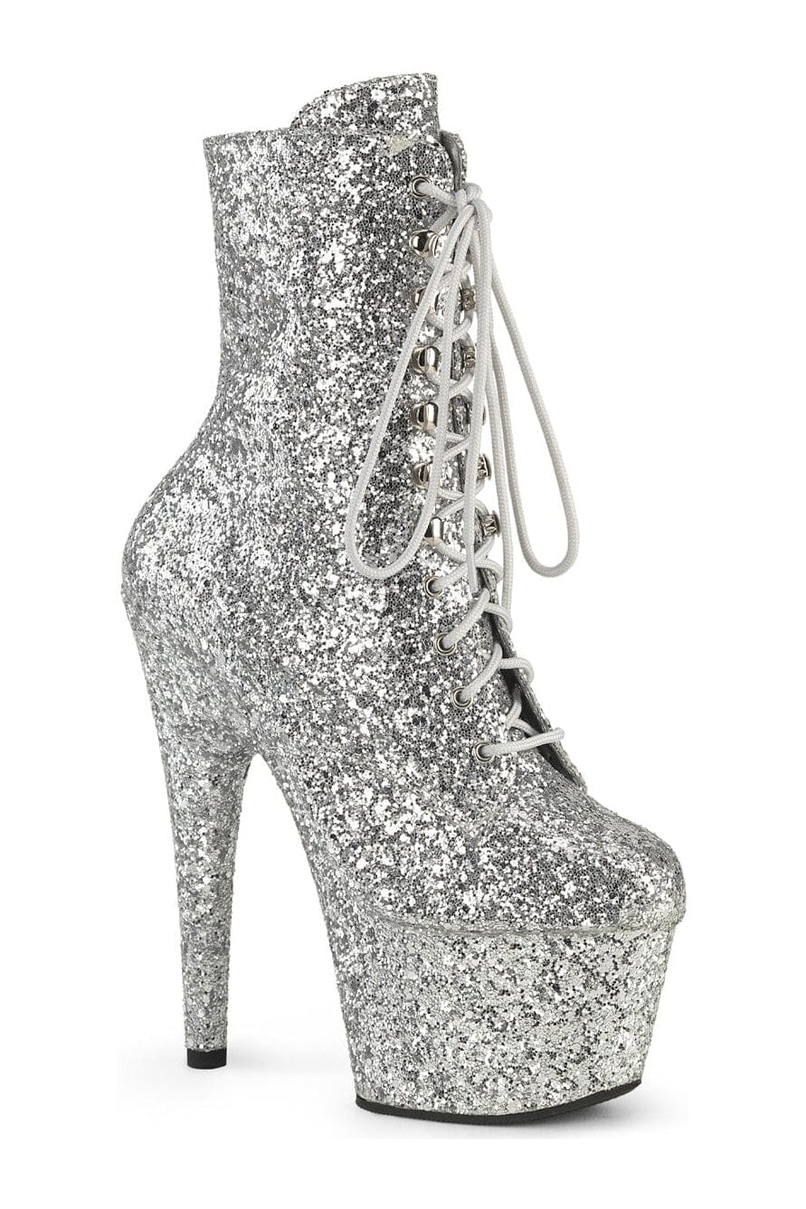 Pleaser ADORE-1020GWR Silver Glitter Ankle Boot in Silver Glitter from SexyShoes.com