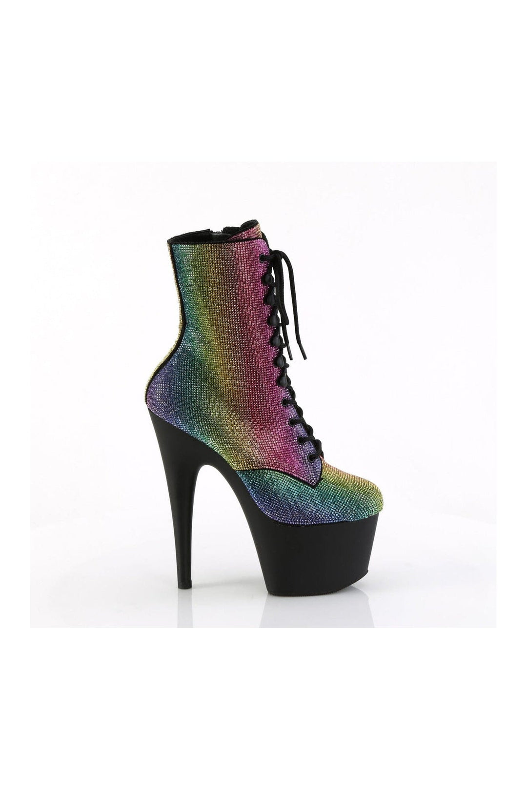 Pleaser ADORE-1020RS Rainbow Faux Suede Ankle Boot in Rainbow Faux Suede