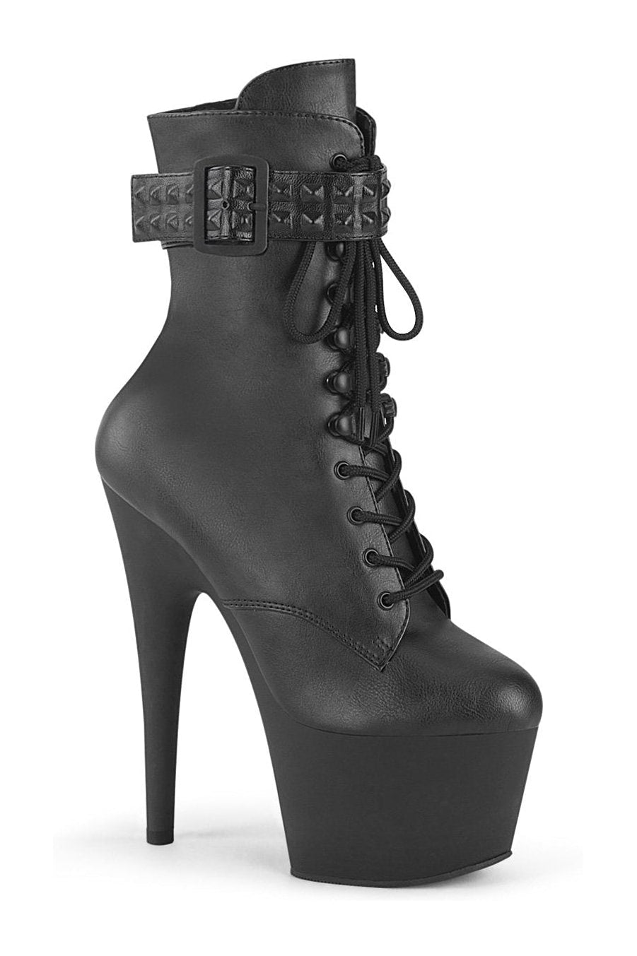 Pleaser ADORE-1020STR Ankle Boot in Black Faux Leather from SexyShoes.com