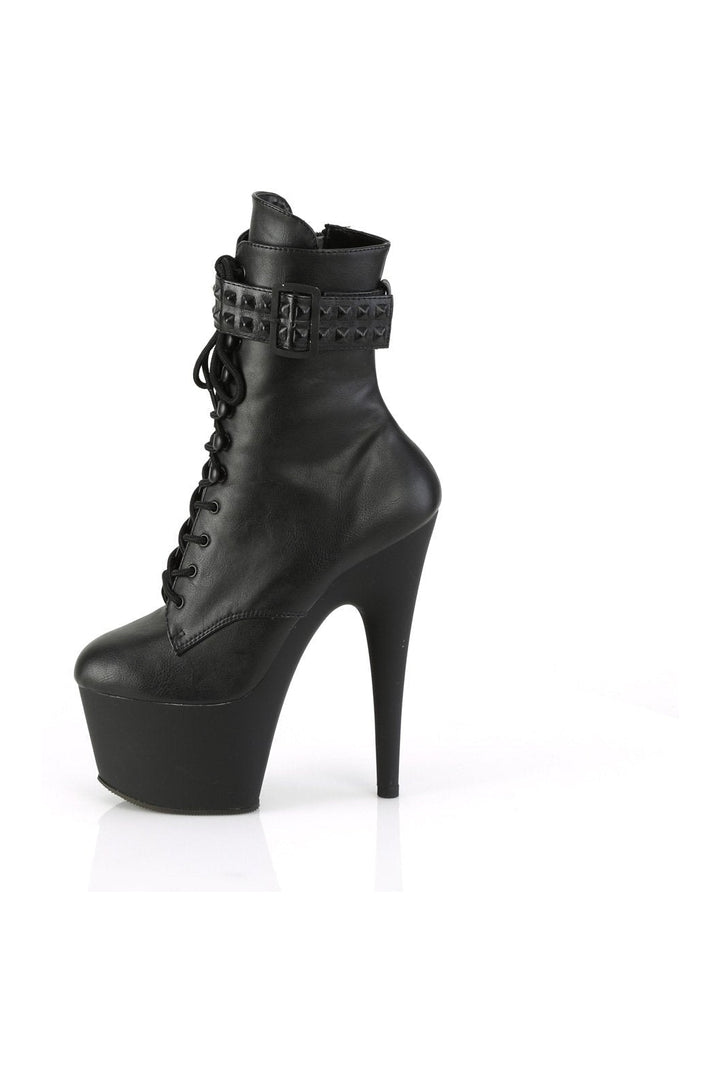 ADORE-1020STR Ankle Boot | Black Faux Leather-Ankle Boots-Pleaser-SEXYSHOES.COM
