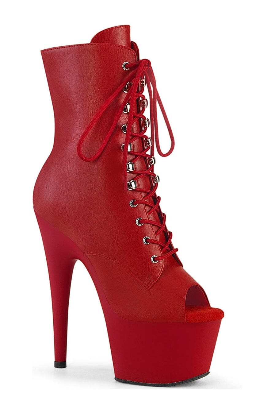 Pleaser ADORE-1021 Red Faux Leather Ankle Boot in Red Faux Leather from SexyShoes.com