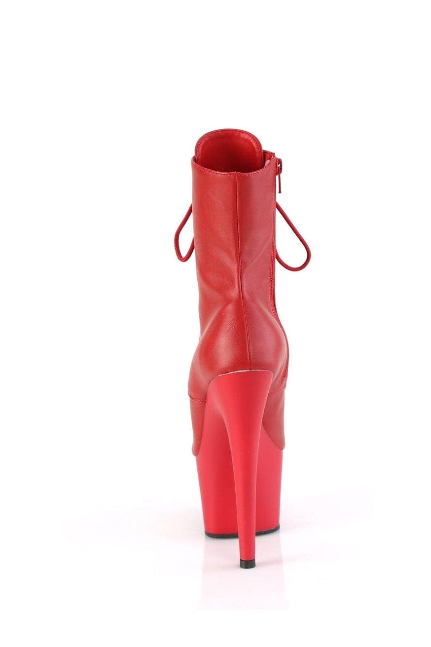 Pleaser ADORE-1021 Red Faux Leather Ankle Boot in Red Faux Leather