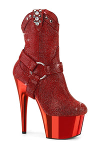 Pleaser ADORE-1029CHRS Red Faux Suede Ankle Boot in Red Faux Suede from SexyShoes.com