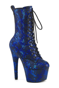 Pleaser ADORE-1040SPF Blue Faux Snake Ankle Boot in Blue Faux Snake from SexyShoes.com