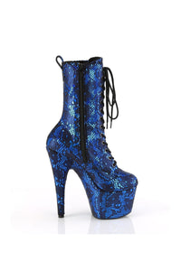 Pleaser ADORE-1040SPF Blue Faux Snake Ankle Boot in Blue Faux Snake