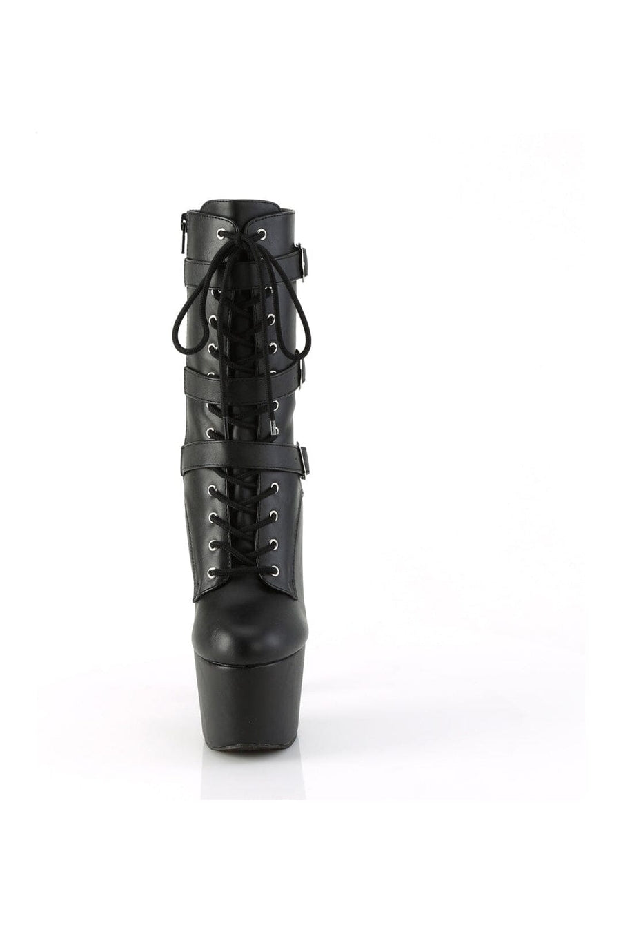 Pleaser ADORE-1043 Black Faux Leather Ankle Boot in Black Faux Leather