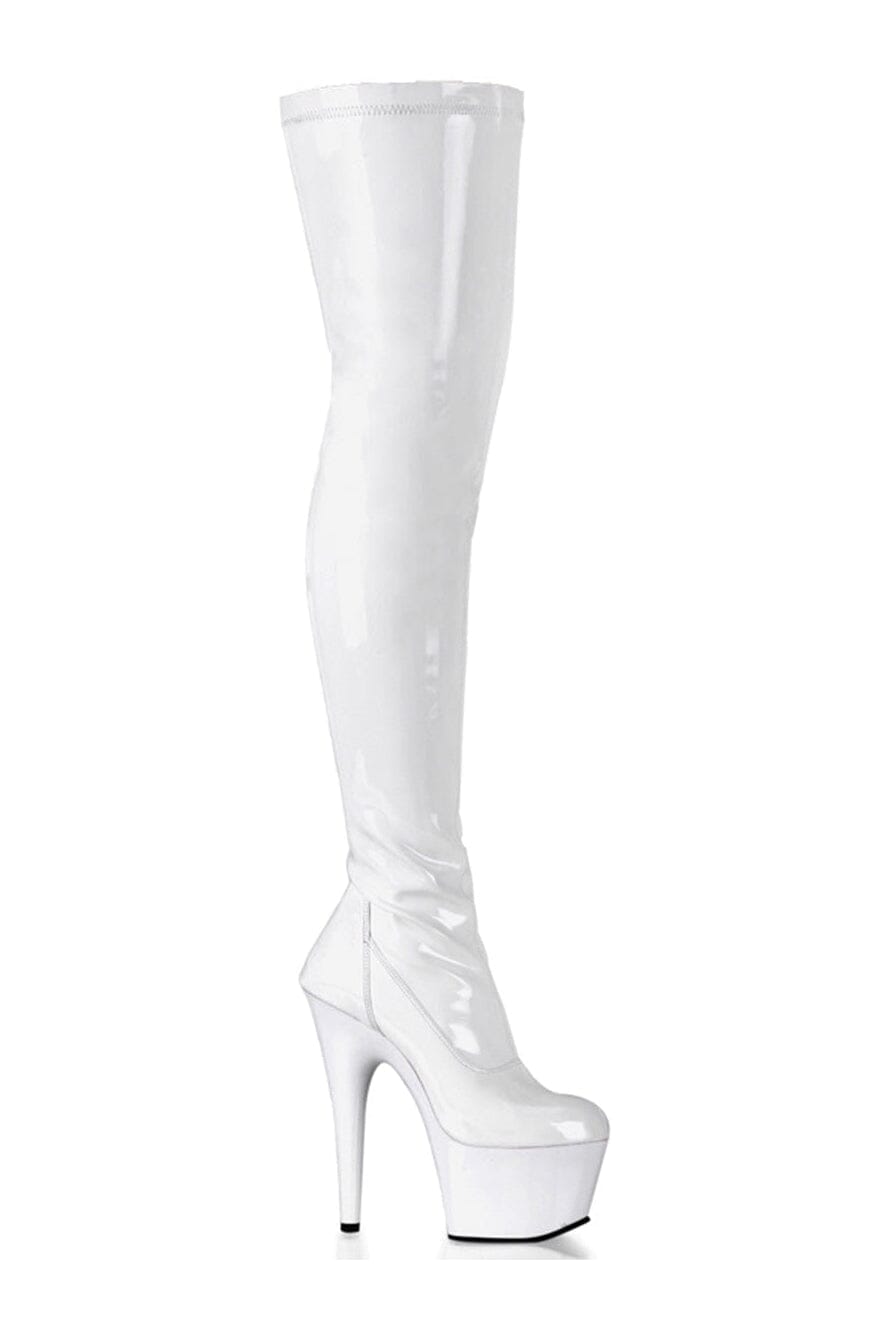 Pleaser ADORE-3000 White Patent Thigh Boot in White Patent from SexyShoes.com