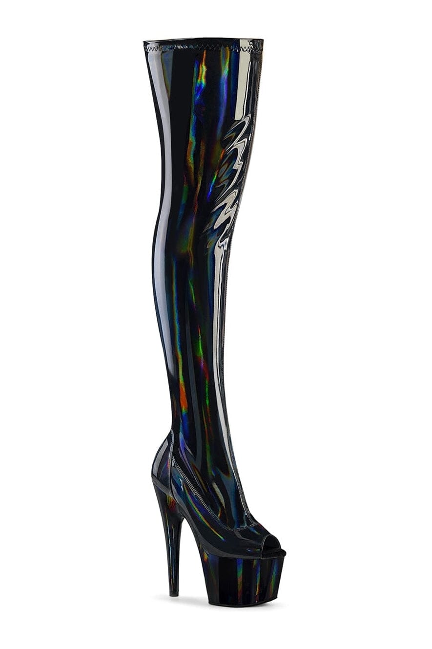 ADORE-3011HWR Black Hologram Thigh Boot-Thigh Boots-Pleaser-Black-10-Hologram-SEXYSHOES.COM