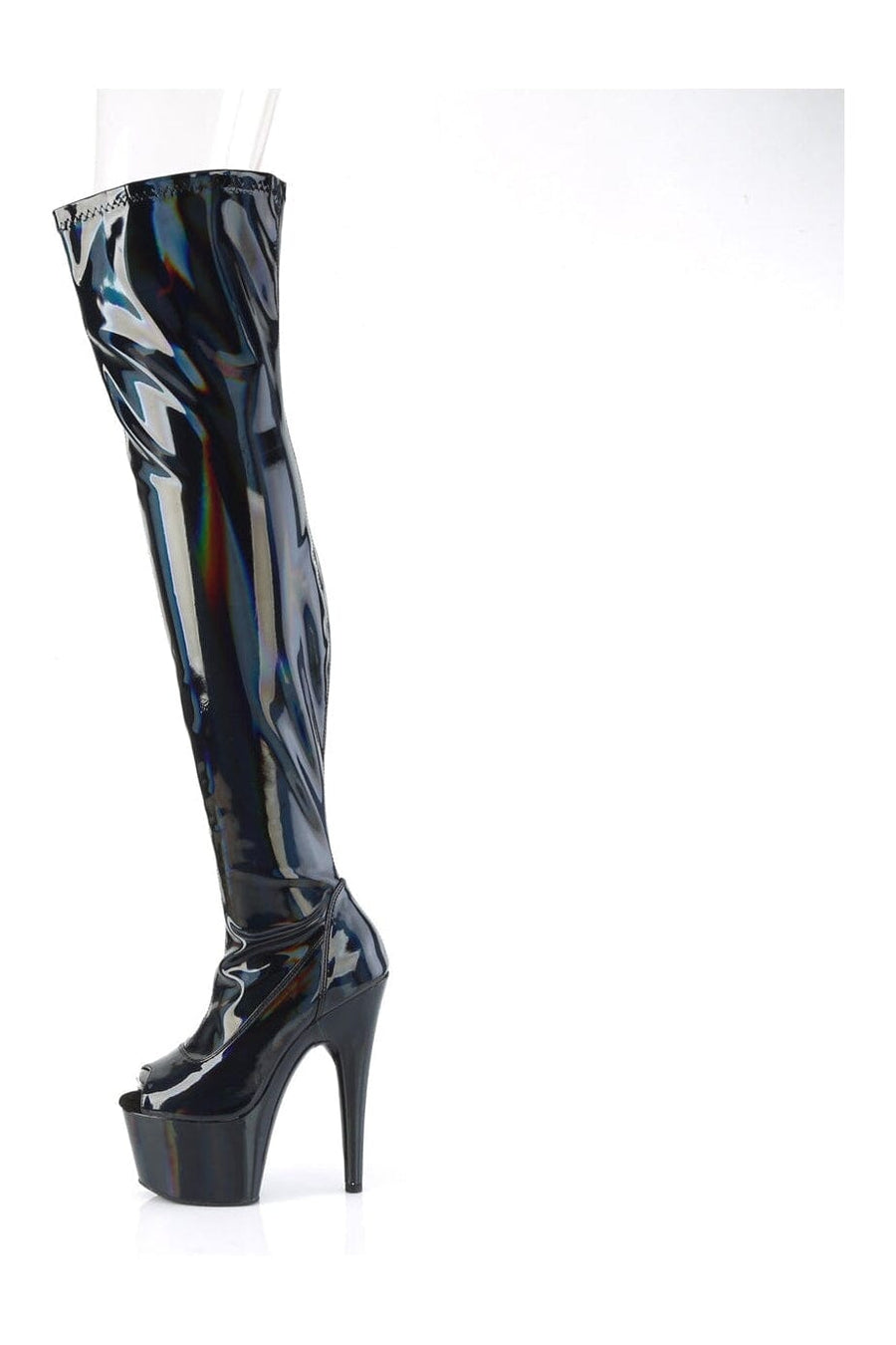 Pleaser ADORE-3011HWR Black Hologram Thigh Boot in Black Hologram