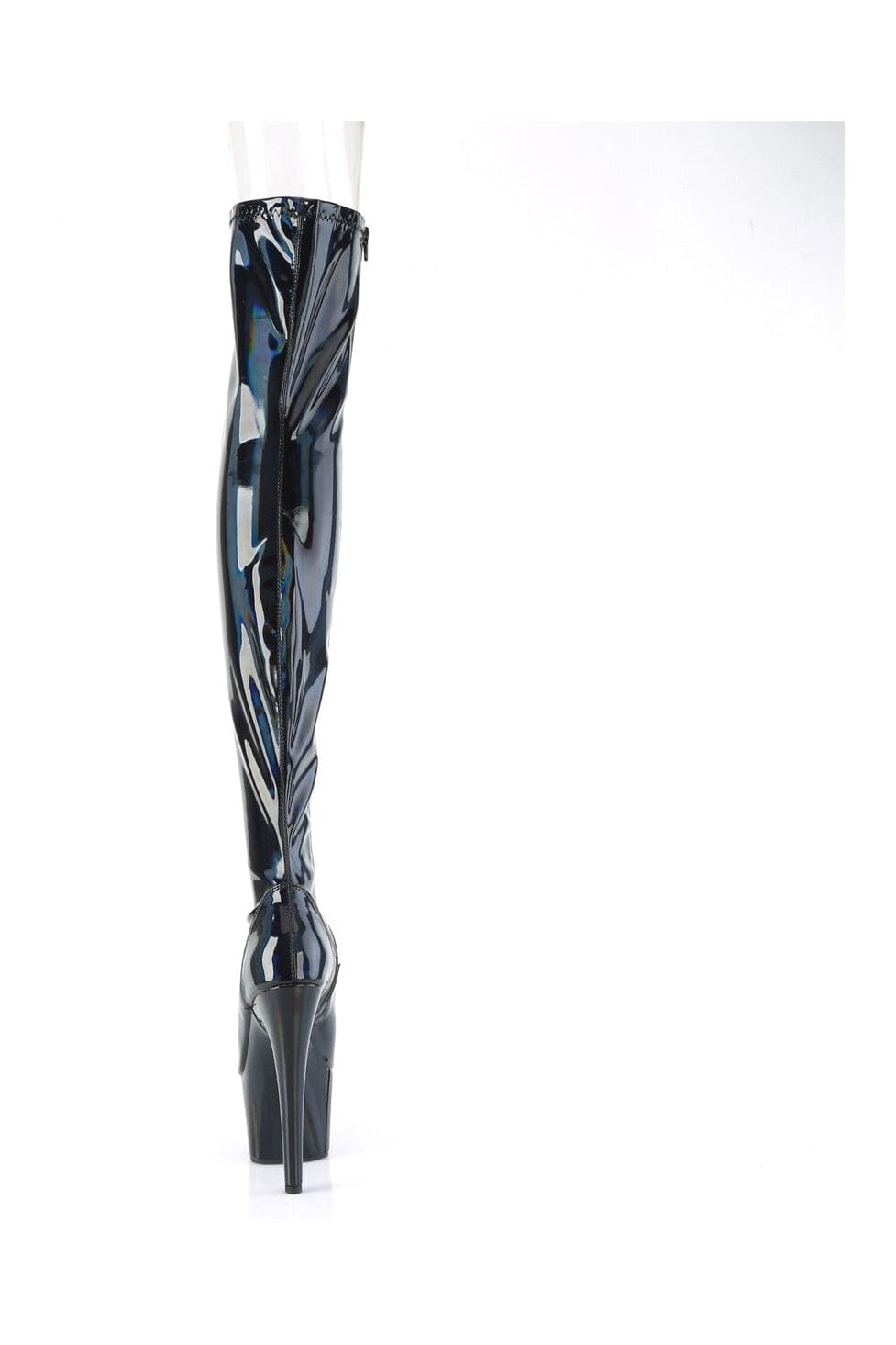 Pleaser ADORE-3011HWR Black Hologram Thigh Boot in Black Hologram