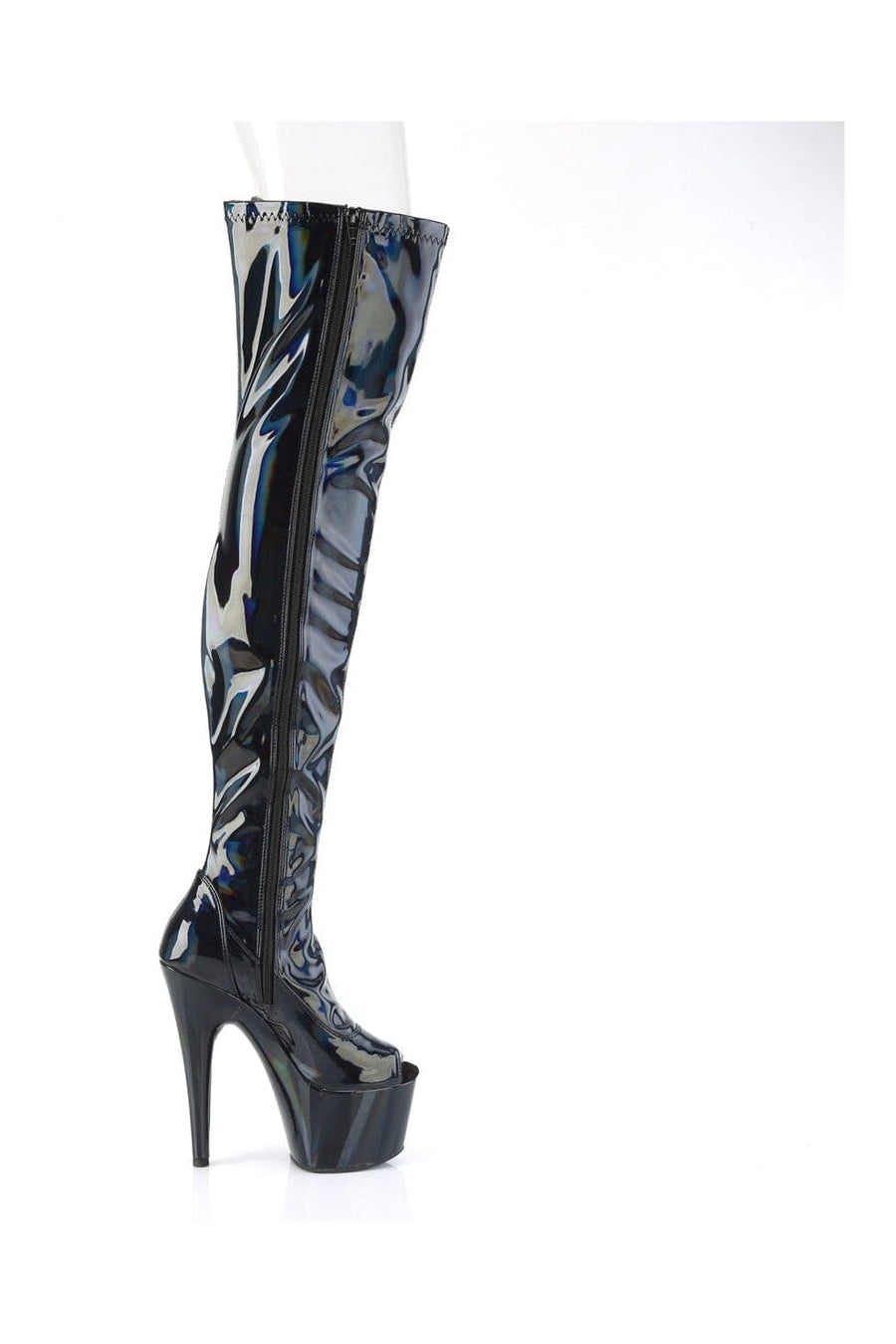 Pleaser ADORE-3011HWR Black Hologram Thigh Boot in Black Hologram