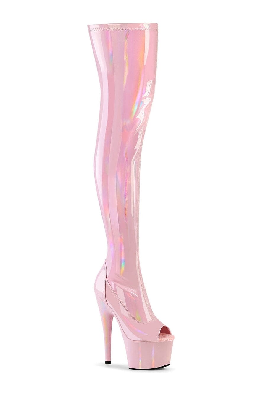 ADORE-3011HWR Pink Hologram Thigh Boot-Thigh Boots-Pleaser-Pink-10-Hologram-SEXYSHOES.COM